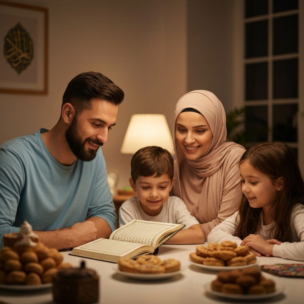 عائلة مسلمة تقرأ القرآن معاً